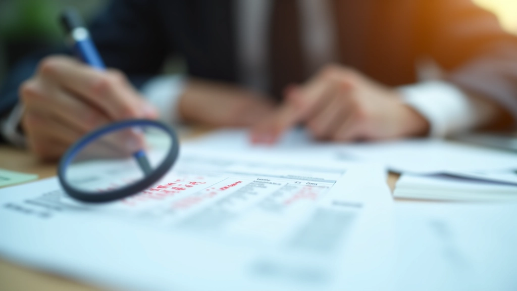 Fehlerhafte Steuererklärung mit rotem Stift durchgestrichen, Lupe zeigt Fehler, Papiere durcheinander auf Schreibtisch